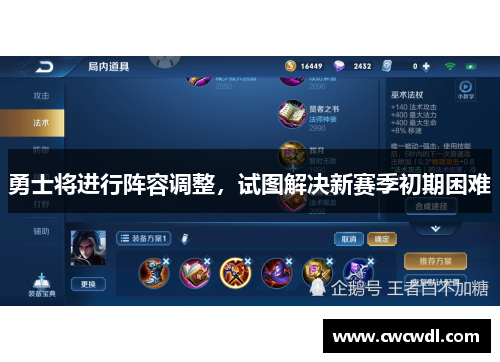 勇士将进行阵容调整，试图解决新赛季初期困难